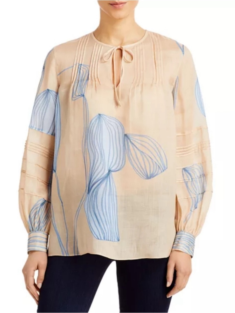 Lafayette 148 New York~ Eliza Balloon Sleeve Pintuck Floral Blouse